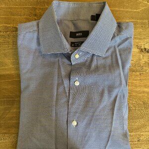 HUGO BOSS Dress Shirt 43/17 Blue Check Regular Fit Long Sleeve Button Up